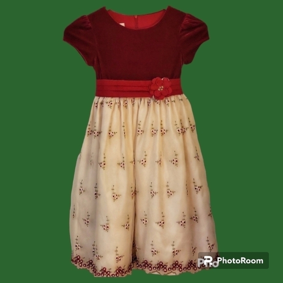 Cinderella Maroon Velvet Floral Embroidered Lace Bow Tie Back Valentine's Dress - Picture 1 of 10